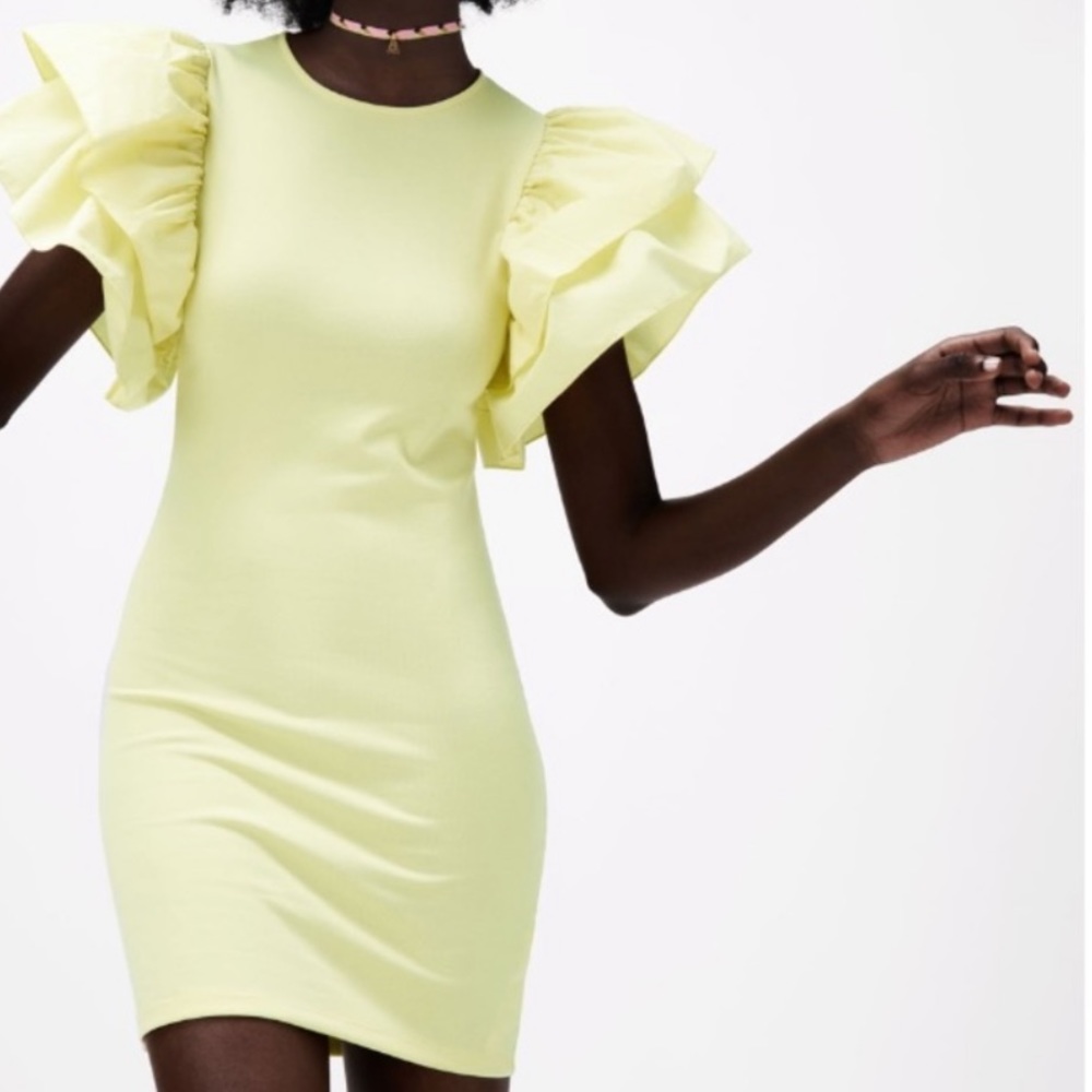 Zara Yellow Ruffle Mini Dress - Picture 4 of 8